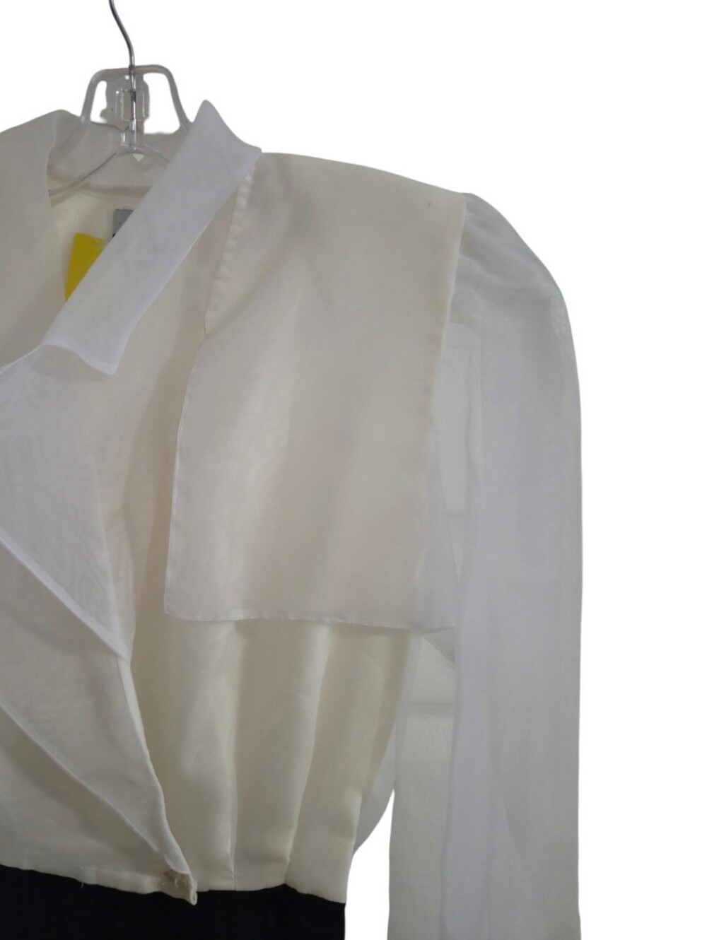 Vintage 80s Positively Ellyn Tuxedo Jumpsuit Size 4 Sheer Sleeve Black Ivory - Picture 5 of 12